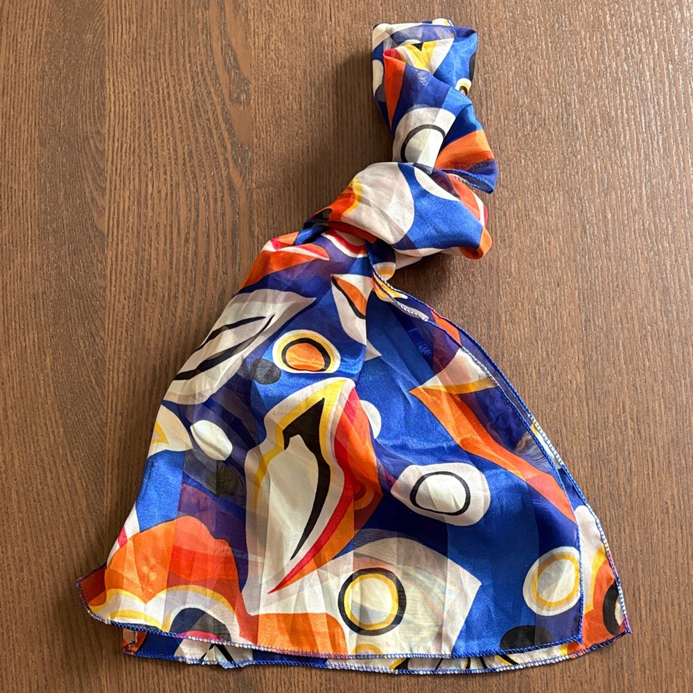 Abstract Blue, Orange & White Silky Scarf